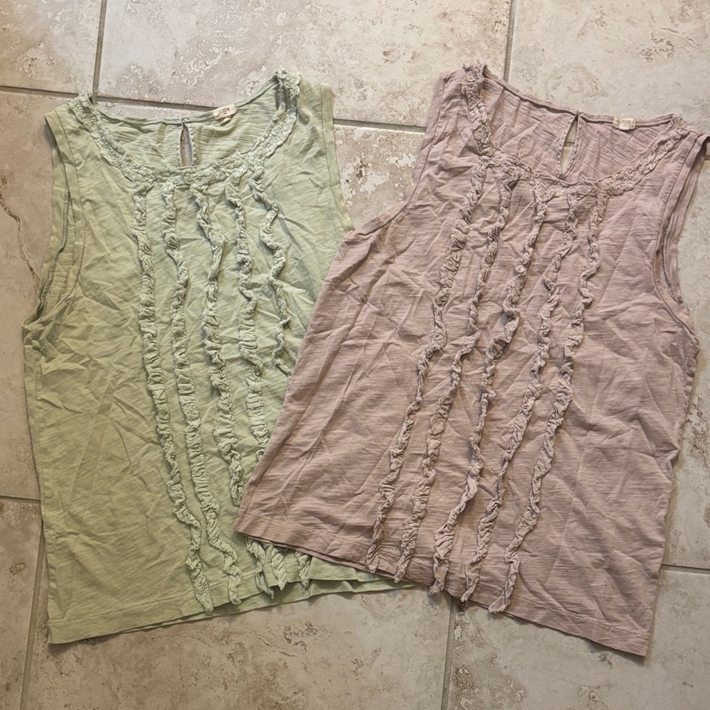 *vintage* J. Crew Ruffled Sleeveless Tank Top - Pink and Sage
